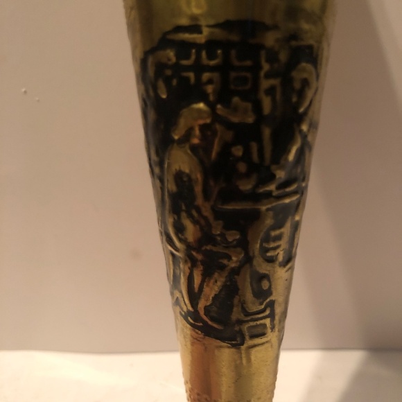 Vintage brass cone shaped match holder with silver candle snuffer. - Picture 6 of 9